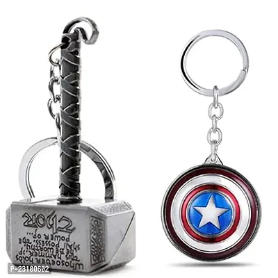 Marvel Superhero Thor Hammer Silver  Captain America Rotating Metal Keychain/Keyring for Bike/Car/Bag/Home Keys.-thumb0