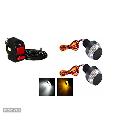 Bike Handle Bar LED Turn Signal Indicators Dual Color Bulb For All Motorbikes With Free Switch Yellow, White