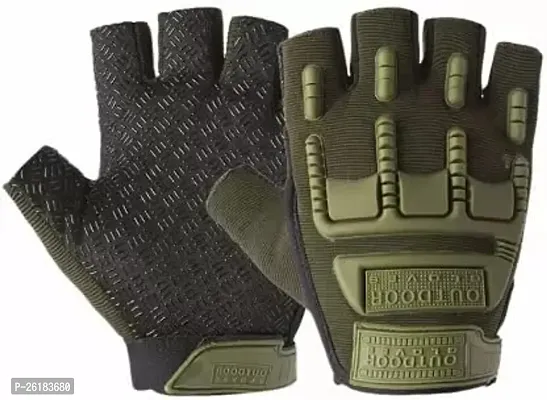 Unisex Military Half Finger Gloves Tactical Fingerless Gloves (Green)-thumb0