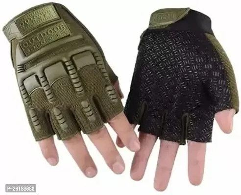 Unisex Military Half Finger Gloves Tactical Fingerless Gloves (Green)-thumb3