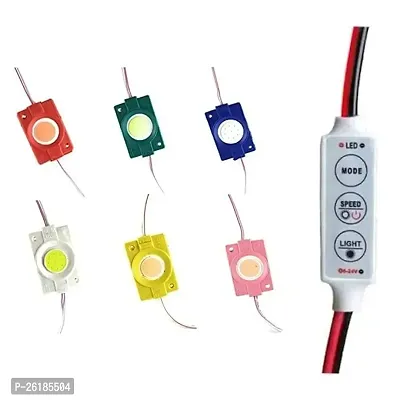 Combo of 6 Pcs Multicolor Coin Shape Led Module Light Strips 2.5 Watt Each (Red,White,Blue,Green,Pink and Yellow) 1 Pcs Each with Led 3 Button Flasher