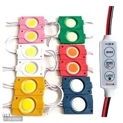Delhi Deals Pack of 12 Coin Led Module Light 2 * 6 Coin Led Module Strips (Red,White,Blue,Yellow,Green and Pink) with 3 Switch Flasher for car,bike and home decoration.