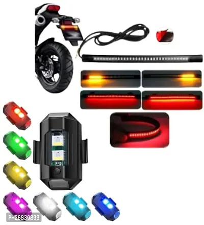 DC Power Imported License Plate Light Strip with 48 LED'S for Brake Stop Turn Signal With 7 Multicolor Helmet Light Universal For All Bikes, Motorcycle Combo (Pack Of 1 + 1 Helmet Light)