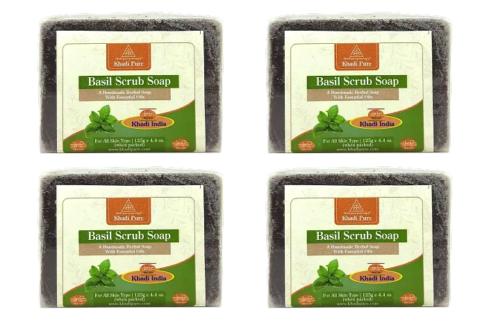 Khadi Pure Herbal Basil Scrub Soap 125G Multipack