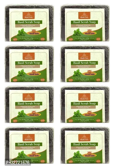 Khadi Pure Herbal Basil Scrub Soap 125g Pack of 8 1000g