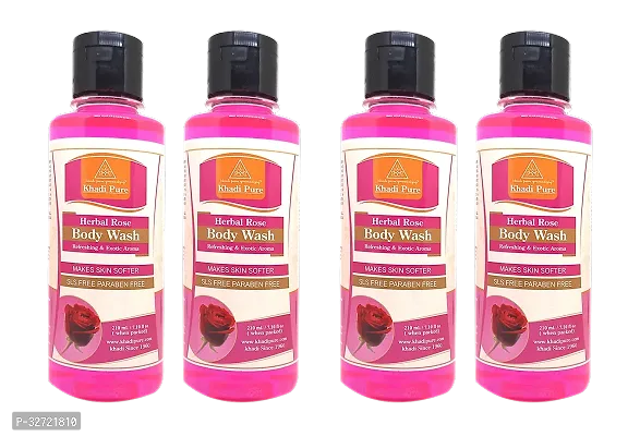 Khadi Pure Herbal Rose Body Wash SLS Paraben Free 210 ml Pack of 4 840 ml