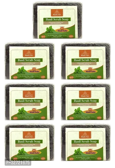 Khadi Pure Herbal Basil Scrub soap 125g Pack of 7 875g