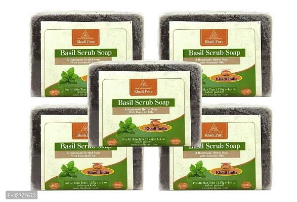 Khadi Pure Herbal Basil Scrub Soap 125g Pack of 5 625g