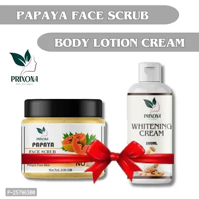 Prixona Papaya Face Scrub and Body Whitening Cream Combo of Skin Whitening for women andnbsp;mennbsp;100gm+100ml-thumb0