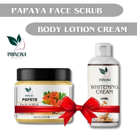 Prixona Papaya Face Scrub and Body Whitening Cream Combo of Skin Whitening for women andnbsp;mennbsp;100gm+100ml