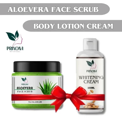 Prixona Aloevera Face Scrub and Body Whitening Cream Combo of Skin Whitening for women andnbsp;mennbsp;100gm+100ml