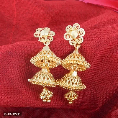 NIMZ One1 Gram Golden Earrings Traditional south indian earrings Screw Back 18k Gold Jhumka Jhumki Stud Combo Earrings For Women girls Temple Jewellery Ethnic Earrings Set For women-Gold Jhumki-N109-thumb3