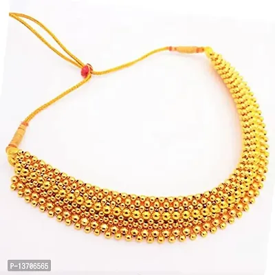 Karishma Kreations Traditional Pearl South Indian Temple Jewellery Maharashtrian Marathi Kolhapuri Saaj Tushi Thushi Mangalsutra Pendant Choker Necklace 1 Gram Gold Thushi for Girls Women-THUSHI123-thumb3