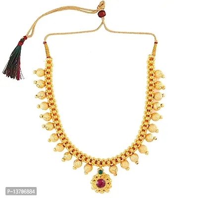 Karishma Kreations Traditional Pearl Moti South Indian Temple Jewellery Maharashtrian Marathi Kolhapuri Saaj Broad Tushi Thushi Mangalsutra Pendant Choker Necklace 1 Gram Gold Thushi for Girls Women-thumb0