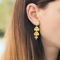 NIMZ One1 Gram Golden Earrings Traditional south indian earrings Screw Back 18k Gold Jhumka Jhumki Stud Combo Earrings For Women girls Temple Jewellery Ethnic Earrings Set For women-Gold Jhumki-N134-thumb1