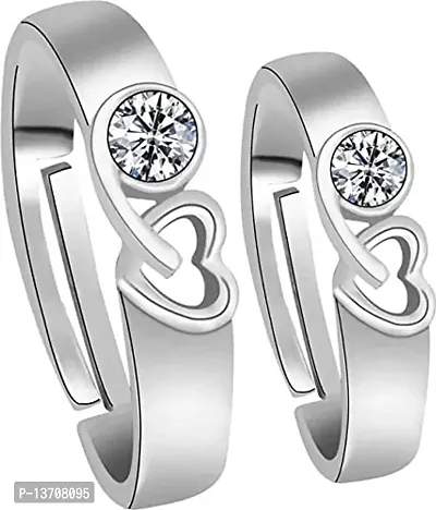 King and Queen Adjustable Couple Rings for Every Special Occasion American diamond Valentine Gifts Love Stylish Couple Silver Heart Ring for Women Girls Men Boys Girlfriend Lovers- CFR-K156