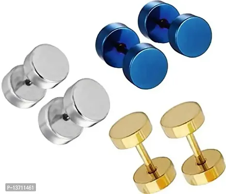 Mens Jewellery Valentine Multi Golden Silver Dumbells Stud Kaju Bali Hoop earrings for men/Ear rings Combo For Men/Gents/Boys/unisex Non-Piercing Ear mens jewellery Copper Hoop Earring-thumb0