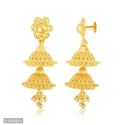 NIMZ One1 Gram Golden Earrings Traditional south indian earrings Screw Back 18k Gold Jhumka Jhumki Stud Combo Earrings For Women girls Temple Jewellery Ethnic Earrings Set For women-Gold Jhumki-N109-thumb0