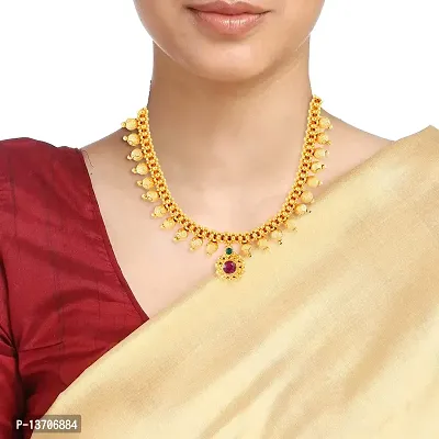 Karishma Kreations Traditional Pearl Moti South Indian Temple Jewellery Maharashtrian Marathi Kolhapuri Saaj Broad Tushi Thushi Mangalsutra Pendant Choker Necklace 1 Gram Gold Thushi for Girls Women-thumb3