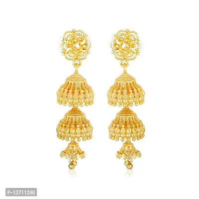 NIMZ One1 Gram Golden Earrings Traditional south indian earrings Screw Back 18k Gold Jhumka Jhumki Stud Combo Earrings For Women girls Temple Jewellery Ethnic Earrings Set For women-Gold Jhumki-N131