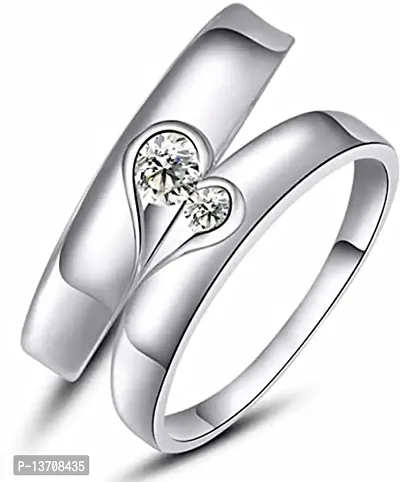 King and Queen Adjustable Couple Rings for Every Special Occasion American diamond Valentine Gifts Love Stylish Couple Silver Heart Ring for Women Girls Men Boys Girlfriend Lovers- CFR-K151