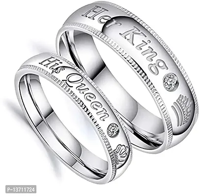 King and Queen Adjustable Couple Rings for Every Special Occasion American diamond Valentine Gifts Love Stylish Couple Silver Heart Ring for Women Girls Men Boys Girlfriend Lovers- CFR-K127