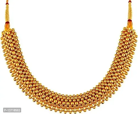 Traditional Pearl Jewellery Maharashtrian Kolhapuri Saaj Thushi Mangalsutra Pendant Necklace Choker Set for Women Girl Jewellery Set 22K Gold Micron 1 One Gram Golden Thushi Necklace Chain Jewellery