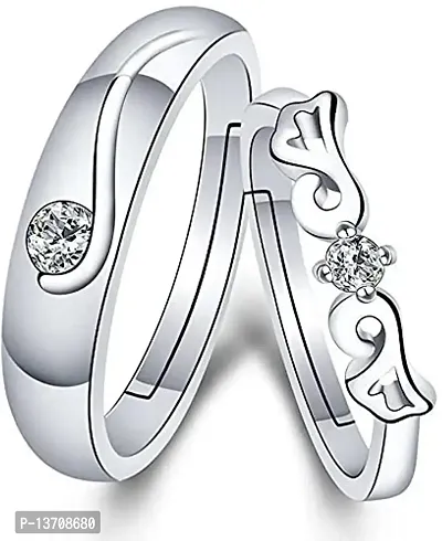 King and Queen Adjustable Couple Rings for Every Special Occasion American diamond Valentine Gifts Love Stylish Couple Silver Heart Ring for Women Girls Men Boys Girlfriend Lovers- CFR-K171