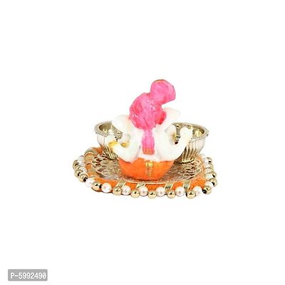 Decorative Puja Thali/Pooja Thali/Haldi Kumkum Holder With Pink Turban Ganesh -(3.25 X 2.75 Inch)-thumb4