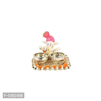Decorative Puja Thali/Pooja Thali/Haldi Kumkum Holder With Pink Turban Ganesh -(3.25 X 2.75 Inch)-thumb0