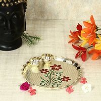 Decorative Haldi Kumkum Holder/ Puja Thali / Pooja Thali With Enamel Floral Design (5.5 X 4 Inch) - Set Of 2 Pc-thumb3