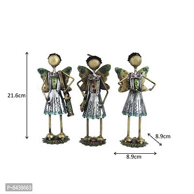 Handmade Decorative Musician Ladies With Butterfly Wings Showpiece Gift Item For Home Decor In Wrought Iron - Set Of 3 Pieces-thumb3