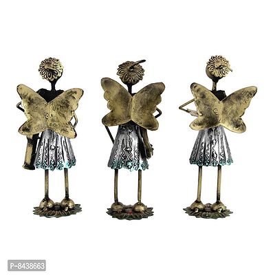 Handmade Decorative Musician Ladies With Butterfly Wings Showpiece Gift Item For Home Decor In Wrought Iron - Set Of 3 Pieces-thumb5