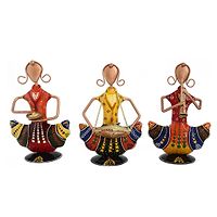 Handmade Decorative Musician Ladies Showpiece Gift Item For Home Decor In Wrought Iron - Set Of 3 Pieces-thumb1