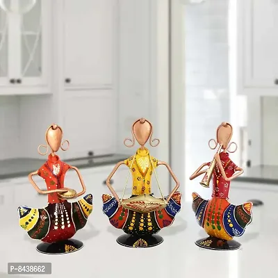 Handmade Decorative Musician Ladies Showpiece Gift Item For Home Decor In Wrought Iron - Set Of 3 Pieces