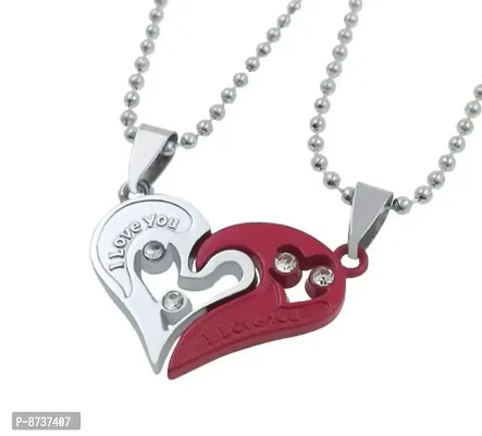 2pcs Broken heart shape pendant locket for lovers (I love you)