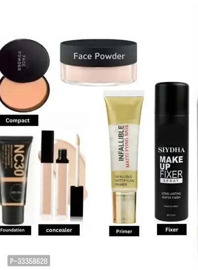 Primer Foundation Concealer Combo All Skin Type Foundation And Makeup Fixer With Loose Powder And Compact-thumb0