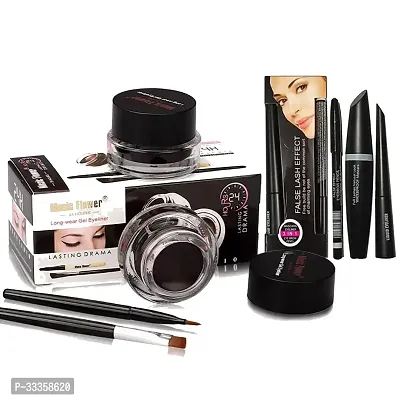 Combo of 2 in1 Music Flower Gel Eyeliner with 3 in 1 False Lash Effect Mascara And Eyebrow Pencil-thumb0