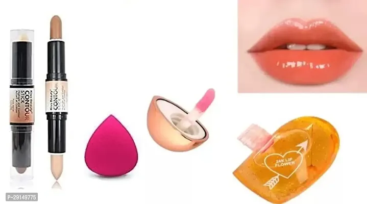 2 IN1 CONTOUR HIGHLIGHTER WITH 1 PUFF AND HEARTSHAPED LIP GLOSS