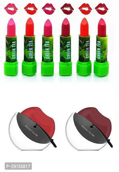 6 GREEN TEA EXTRACT HERBAL LIPSTICKS MULTICOLOR WITH 2 APPLE SHAPED LIPSTICKS (RED+ MAROON)