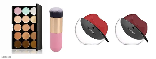 CONTOUR HIGHLIGHTR 15 SHADES WITH 1 PUFFY BRUSH AND 2 LIPSTICK RED + MAROON-thumb0