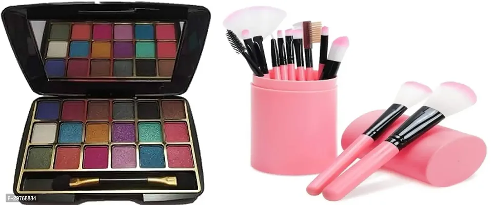 18 Shades Mini Pocket Eyeshadow Palette  with Makeup Brush Set with Strong Barrel (pack of 12)