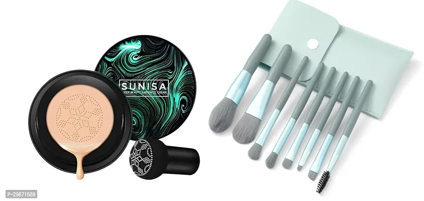 Sunisa 3 in 1 BB  CCCraem Foundation with Puffy Brush Foundation Brush  8 in 1 Brush with Pouch