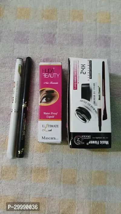 5 PCE EYE MAKEUP COMBO 2 KAJAL (WHITE AND BLACK) 1 GEL  EYE LINER 2 IN 1 AND 1 MASCARA-thumb0