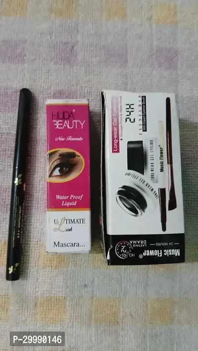 3 IN 1 EYE MAKEUP COMBO HIGH QUALITY1 KAJAL  BLACK 1 GEL  EYE LINER 2 IN 1 AND 1 MASCARA