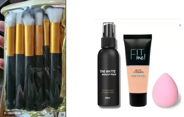 Makeup combo with 10 brushes puff fixer and foundation