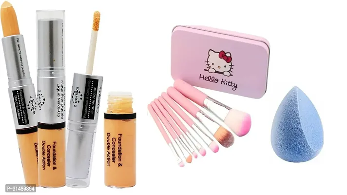 2 in 1 concealer and foundation with 1 hello kitty 7 brushes with 1 puff-thumb0