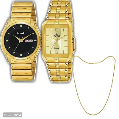 Combo Of 1 Black Dial And 1 Square Golden Watch With 1 Simple Watch