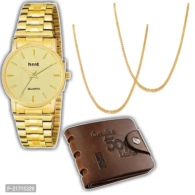 Classy Analog  Watches for Men with 2 Chain and 1 Wallet