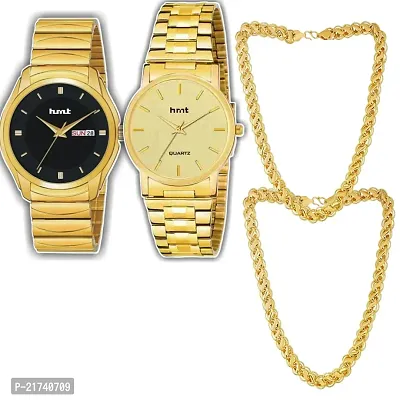 Classy Analog  2 Watches for Men with 2 Chain